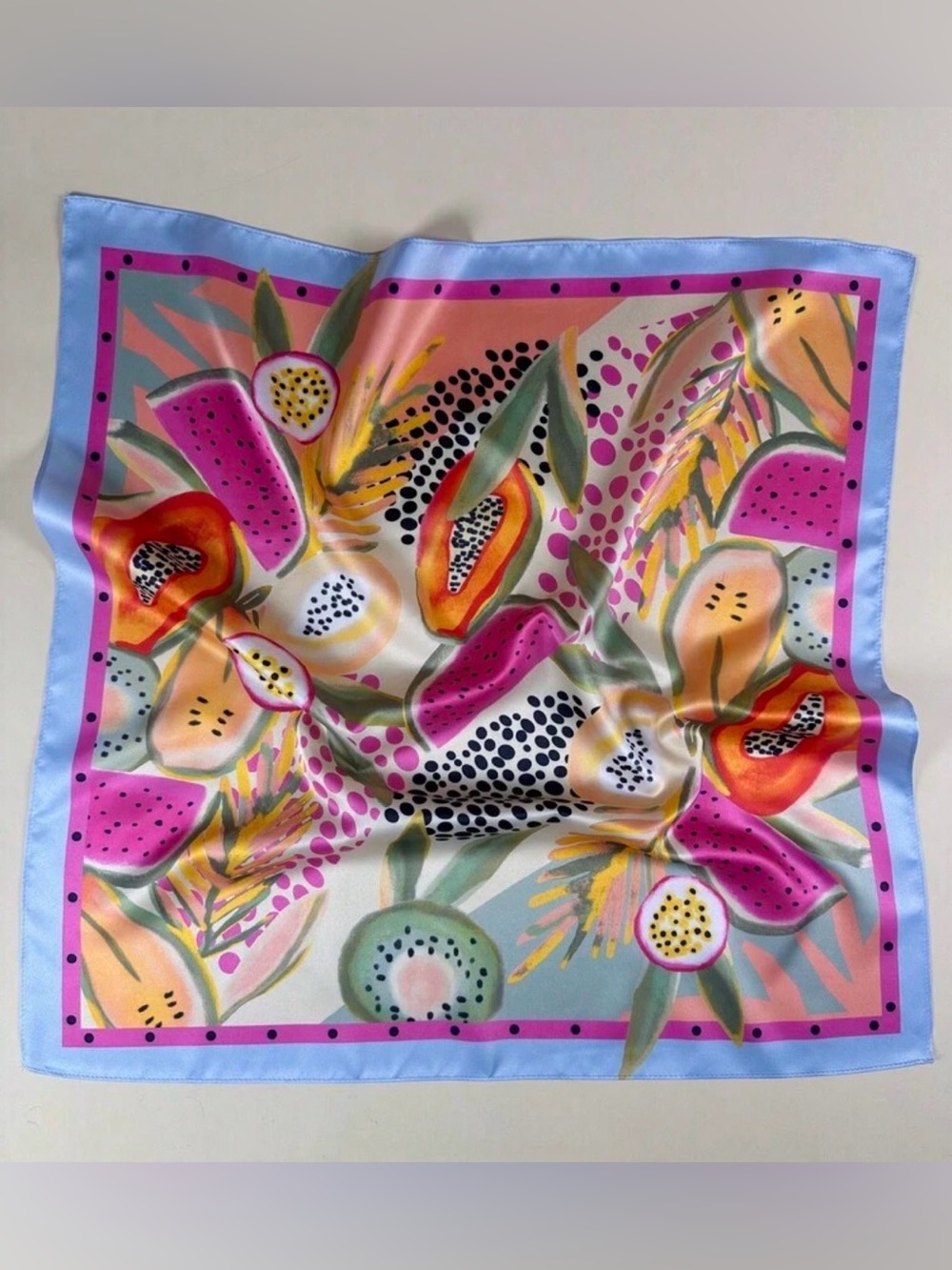Pink Fruit-Print Square Scarf M830